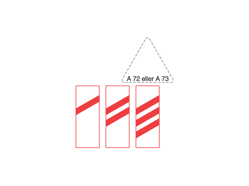 Angiver afstanden til en jernbaneoverkørsel med eller uden bomme, hvilket angives med advarselstavle A 72 eller A 73