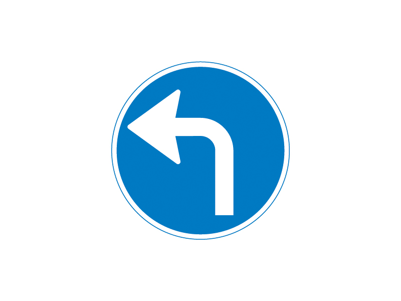 Færdselstavle D11_4 betyder "påbudt kørselsretning" og angiver et venstresving. Den påbyder bilister at dreje til venstre, da pilen på tavlen viser den retning, man skal følge.