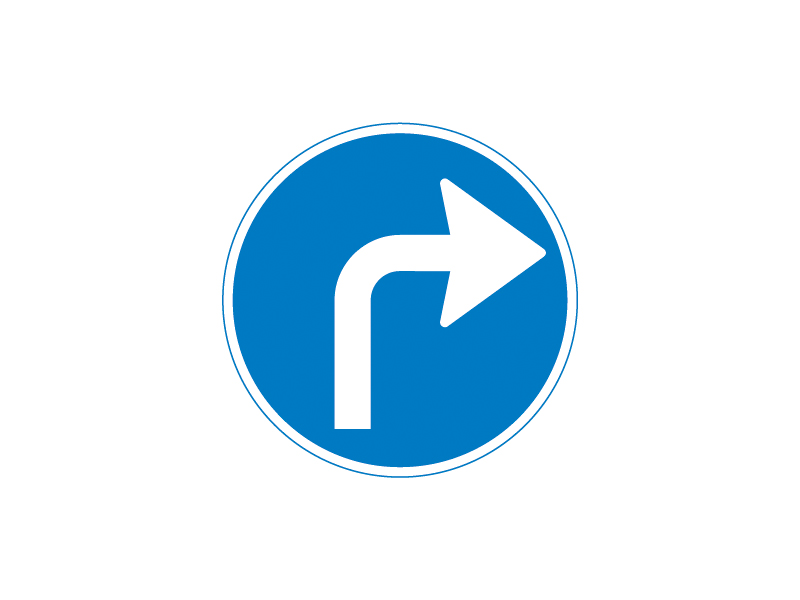 Færdselstavle D11,_5 betyder "påbudt kørselsretning" og angiver et højresving. Den påbyder bilister at dreje til højre, da pilen på tavlen viser den retning, man skal følge.