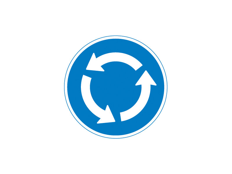 Færdselstavle D12 betyder "Påbudt kørselsretning i rundkørsel". Skiltet viser den korrekte og obligatoriske vej at køre i en rundkørsel. Det monteres ved indkørslen til en rundkørsel for at sikre, at trafikken kører i den korrekte retning.