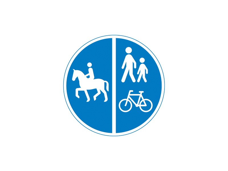 Færdselstavle D 26.3 er en påbudstavle og har betydningen Delt sti for gående og cyklister til højre og ridende til venstre.