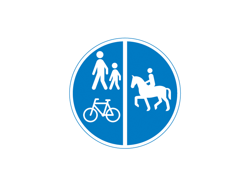 Færdselstavle D 26.4 er en påbudstavle og har betydningen Delt sti for gående og cyklister til venstre og ridende til højre.