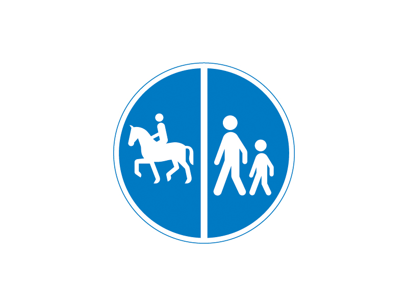 Færdselstavle D 26.5 er en påbudstavle og har betydningen Delt sti for ridende til venstre og gående til højre.