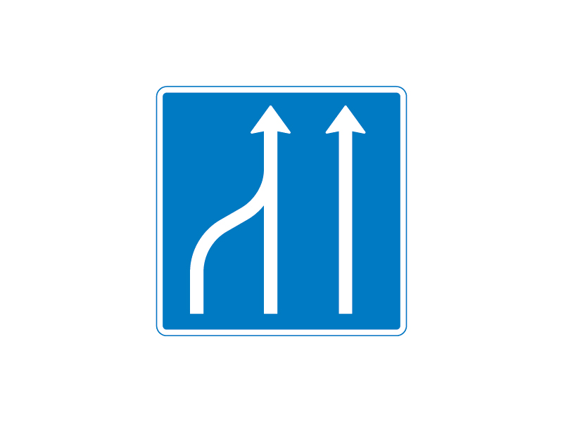 Færdselstavle E16.1.4 viser specifikt et vognbaneforløb, hvor antallet af vognbaner i samme retning formindskes fra to til én, og den indikerer, at sammenfletningen sker fra venstre.