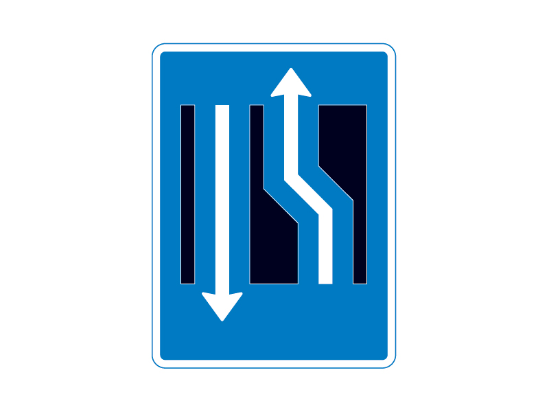 Færdselstavle E16.3.03 viser et vognbaneforløb, hvor kørebanen forsætter til venstre, men i modsætning til andre E16-tavler, indikerer den ikke et sammenløb eller et vognbaneskift, men derimod et sving. Tavlen viser, at den gennemgående vej forløber i en venstrekurve, og at kørebanen fortsætter uden at krydse modkørende trafik.