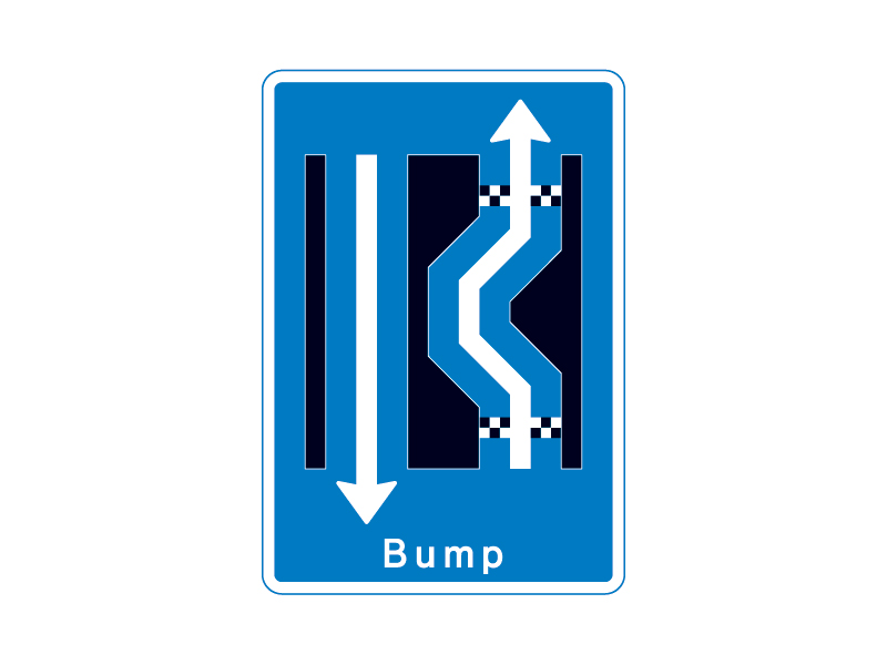 Færdselstavle E16.3.24 er en oplysningstavle, der betyder "Dobbelt forsætning venstre-højre uden modkørende med bump". Tavlen viser et vognbaneforløb, hvor kørebanen laver to hurtige sving, først til venstre og derefter til højre. Den er specifik, fordi den indikerer, at der ikke er modkørende trafik på denne strækning men der er bump.