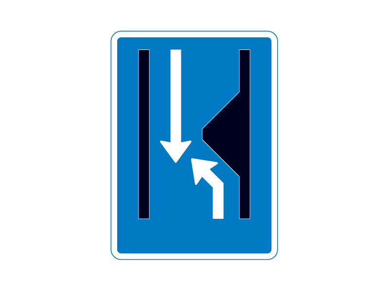 Færdselstavle E16.4.01 er en dansk oplysningstavle, der betyder "Asymmetrisk indsnævring i højre side". Tavlen viser, at kørebanen forude indsnævres (bliver smallere) i højre side, og at der stadig er modkørende trafik.