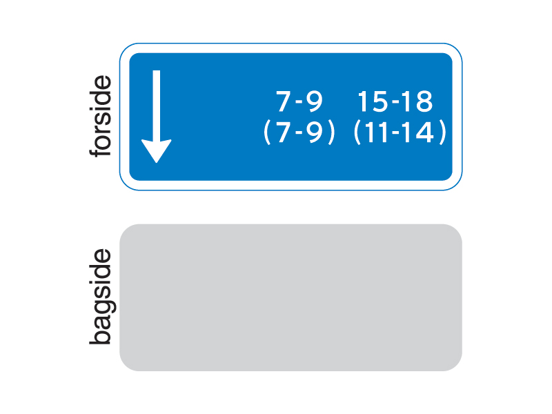 Ue33_3_1 - Parkeringsbestemmelsen gælder før tavlen inden for angivede tidsrum. Undertavlen angiver, at parkering er tilladt før tavlen inden for følgende tidsrum: Hverdage: 7-9 samt 15-18 Lørdage: 7-9 samt 11-14